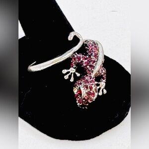 Climbing Pink Rhinestone Lizard Gecko Chameleon Silver Ring Size 10